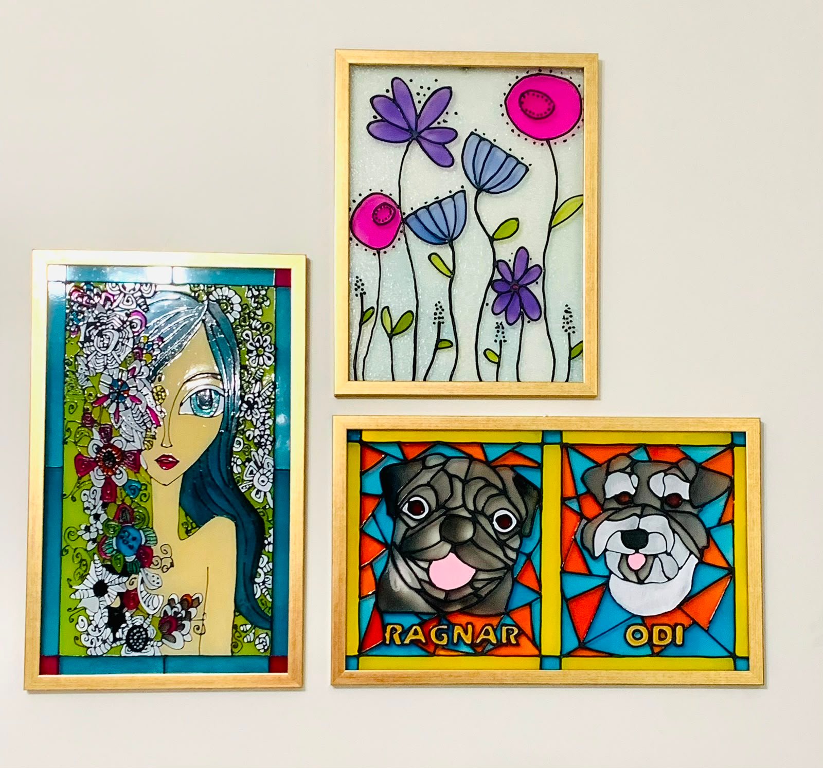 Retratos en vitral y mosaico de mascotas